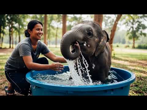 Baby Elephant Chaba First Time ln The BathTub 🛁 