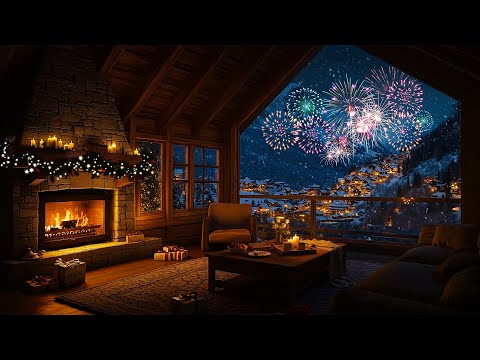 Peaceful New Year's Eve 2026 🎇 Cozy Porch Ambience with Relaxing Jazz, Fireworks & Fireplace Sounds