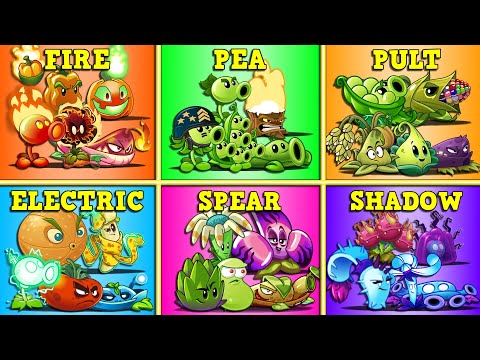 PVZ 2 - 6 Team PEA x SPEAR x SHADOW x FIRE x PULT x ELECTRIC Battlez - Who Will Win?