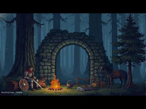Knight by the Forgotten Stone Arch | Medieval Pixel Forest Ambience LIVE