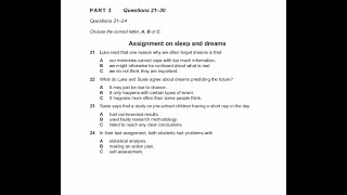 IELTS Listening Section-3(Assignment on sleep and dreams) with answers