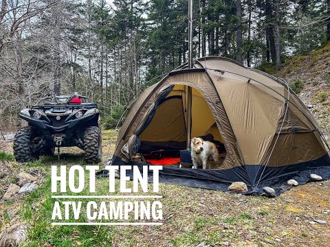 Caught in a Rain Storm ! - Back Woods ATV Hot Tent Camping.