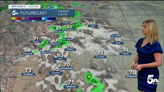 60s and 70s on Tuesday with spotty afternoon rain showers in southern Colorado