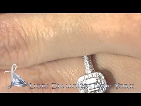 ER-SOLD-106 - 1.01 Carat G-VS2 Emerald Cut Natural Diamond Engagement Ring 18k Gold Pave Halo
