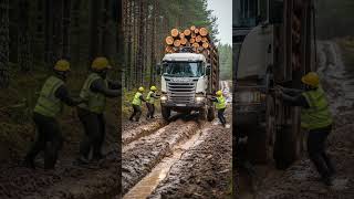 Download lagu Overloaded Logging Truck Risks Disaster on a Fragile Wooden Bridge! #truck #shorts #offroad mp3