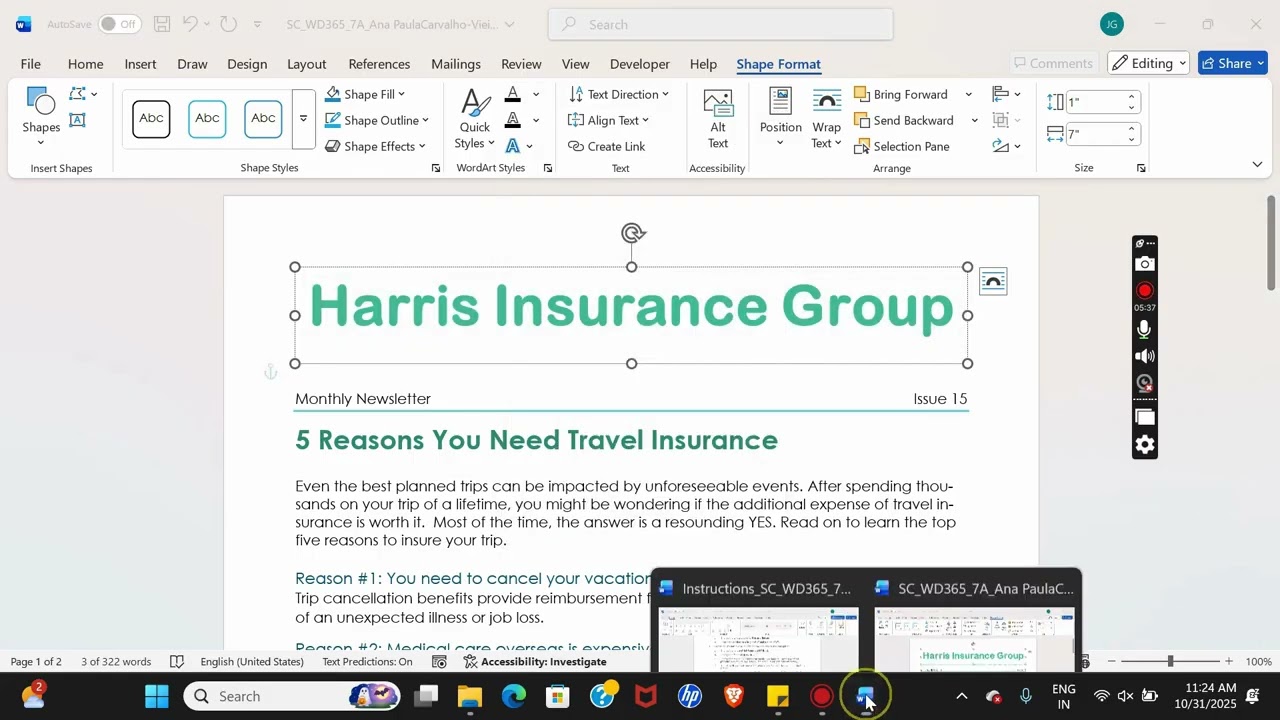 Shelly Cashman Word 365 | Module 7: SAM Project A Harris Insurance Group #shellycashman