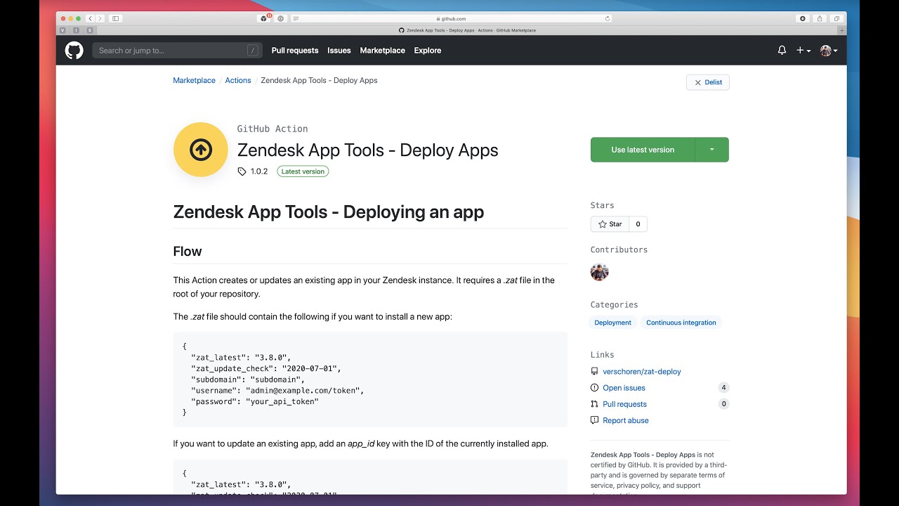 Zendesk App Tools deployment via GitHub Actions
