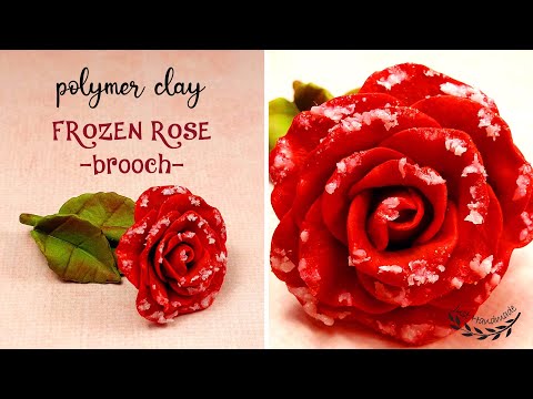 ~JustHandmade~ Polymer clay frozen rose - brooch / winter rose / tutorial / DIY