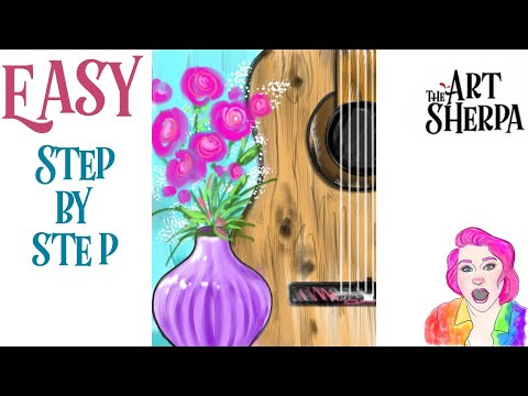 Easy  Flower and guitar Acrylic painting step by step  | TheArtSherpa