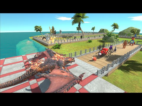 FIRE LAVA DRAGON DESERT ISLAND DEATH RUN - Animal Revolt Battle Simulator