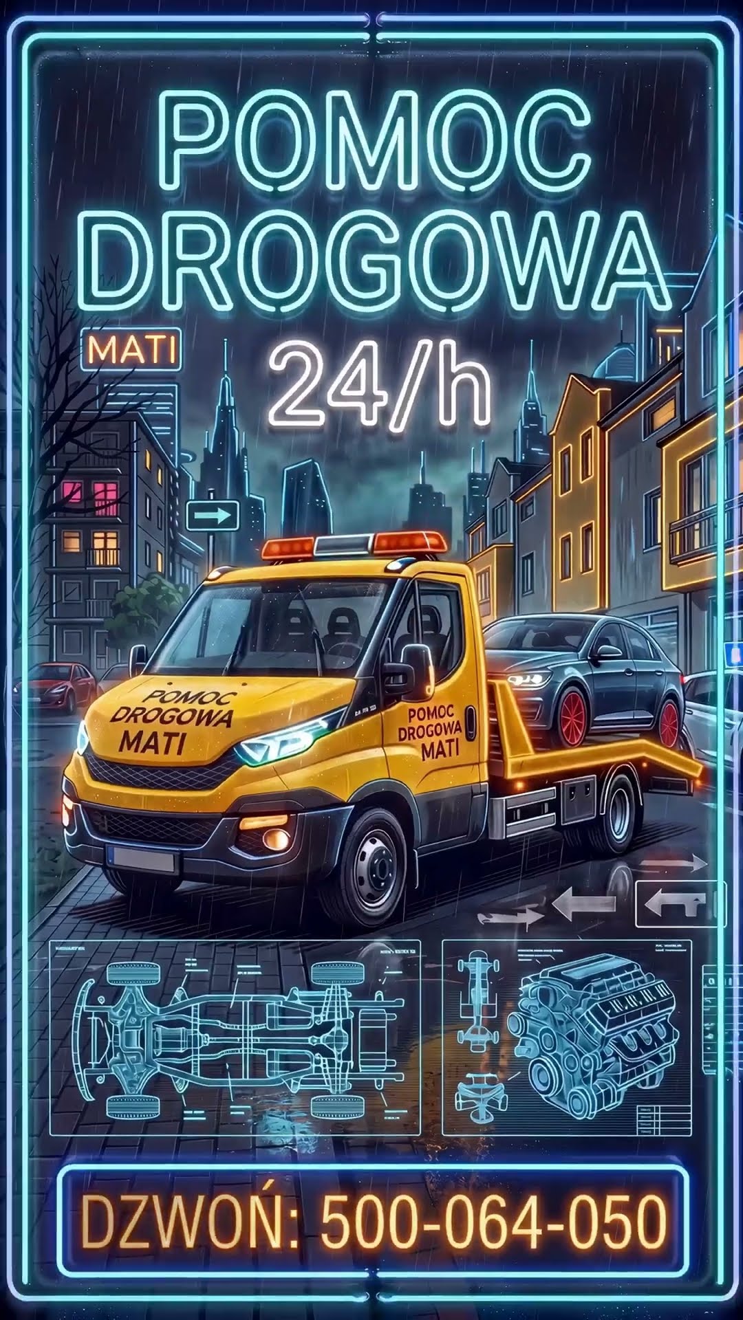 Klip reklamowy pomocy drogowej Mati, Góra Kalwaria