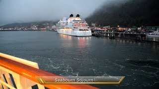 Seabourn Sojourn & HAL Volendam in Juneau Alaska Cruise Ships Sail Away at Night (HD)