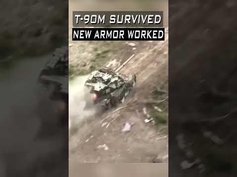 Russian T-90M, survived 3 drone hits, new armor worked #tank #army #shorts