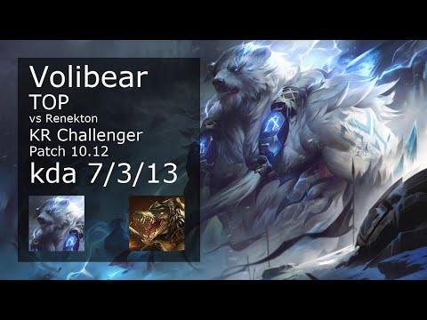 Volibear vs Renekton Top - KR Challenger 7/3/13 Patch 10.12 Gameplay // [롤] 볼리베어 vs 레넥톤 탑