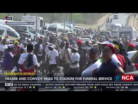 Mangosuthu Buthelezi Hearse and convoy head to stadium for funeral service