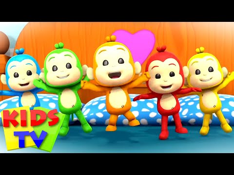 Five Little Monkeys Jumping on the Bed | Junior Squad Cartoons | Nursery Rhymes & Songs for Babies