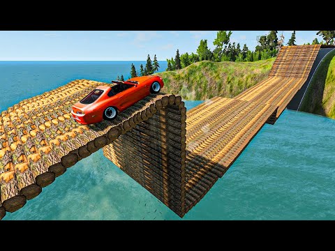 Impossible Log Wave Bridge Crossing Cars Vs Deep Water - BeamNG Drive