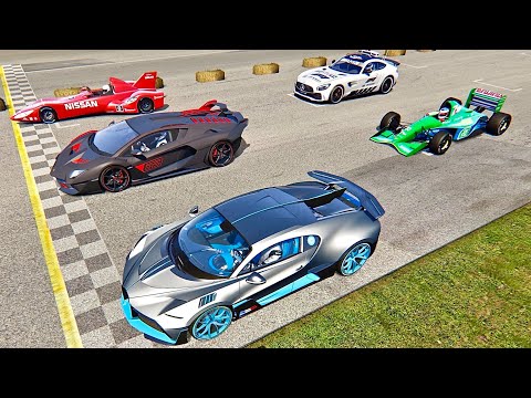 Bugatti Divo vs Nissan Deltawing vs Lamborghini SC18 Alston vs Jordan F1 1991 - Old Monza