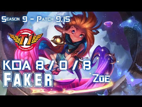 SKT T1 Faker ZOE vs AKALI Mid - Patch 9.15 KR Ranked