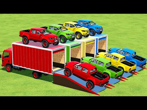 TRANSPORTING TOYOTA HILUX COLORED CARS WITH ISUZU TRUCKS - Farming Simulator 22