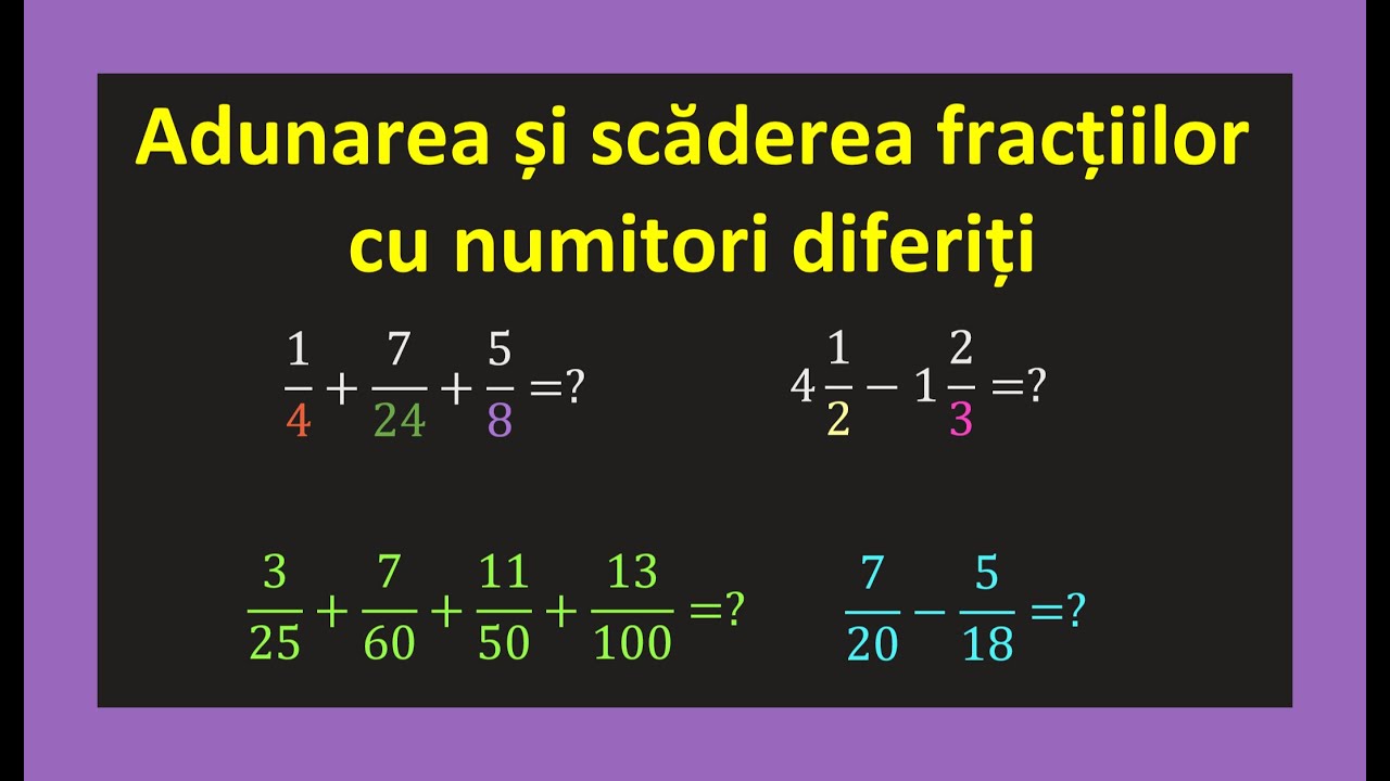 Fractii ordinare adunare si scadere numitor comun cmmmc exercitii clasa 5(Invata Matematica Usor)