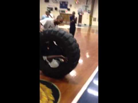 David In tire rolled down bleachers
