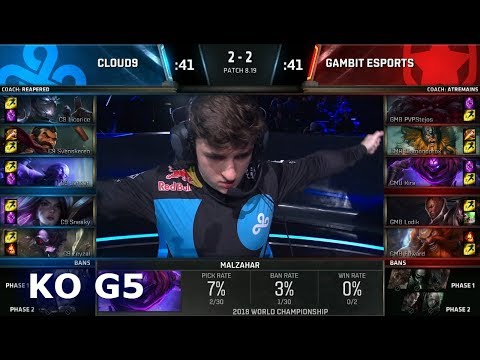 C9 vs GMB Game 5 | Knockout Play-In Stage S8 LoL Worlds 2018 | Cloud 9 vs Gambit Esports G5