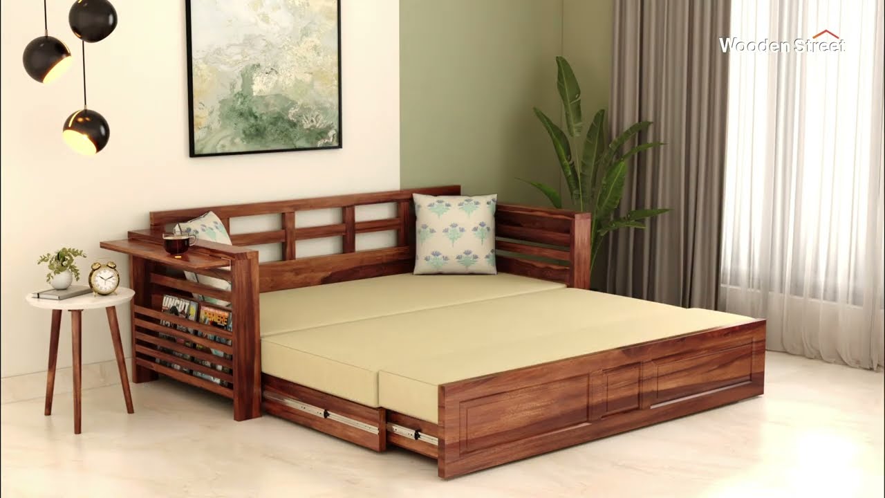 2026 Latest Feltro Sofa Cum Bed Honey Finish | Latest Design Bed | Wooden Street