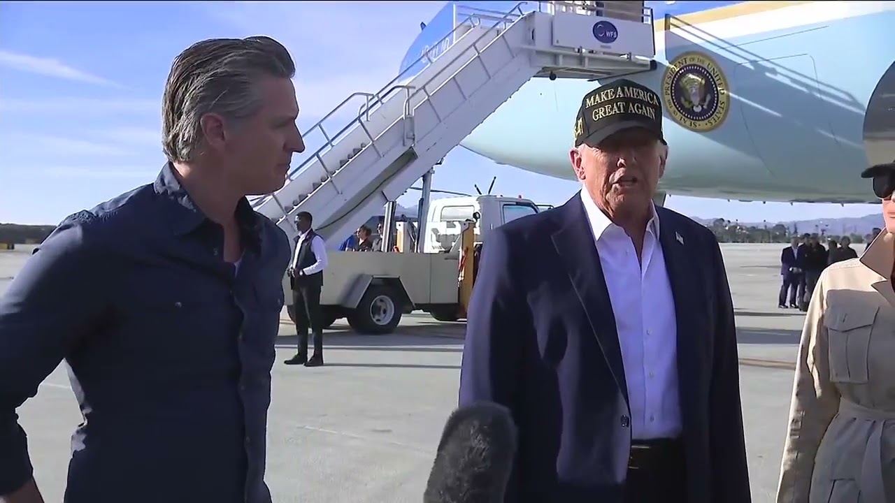 President Donald Trump greeted by California Governor Gavin Newsom