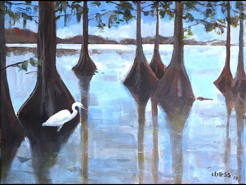 Painting a calm lake scene