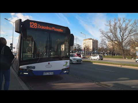 Polônia, Cracóvia, viagem de ônibus 128 de TAURON Arena Kraków Wieczysta para Mały Płaszów P+R