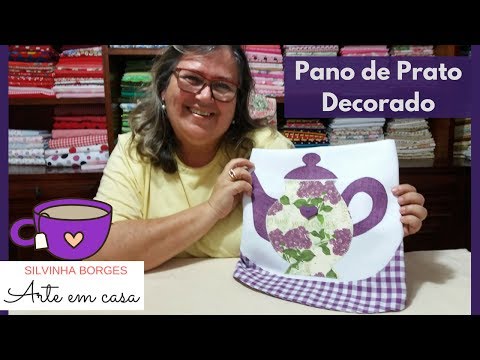 Aprenda a Fazer um Pano de Prato Decorado com PatchColagem de Bule