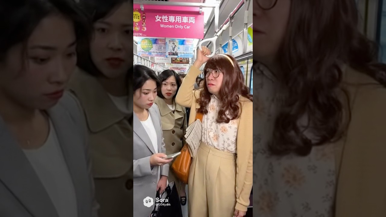女性専用車両に忍び込む女装おじさん