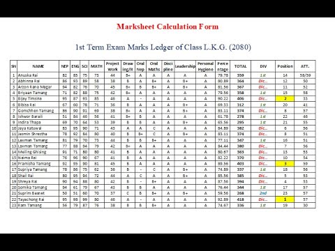 Marks Ledger in Excel