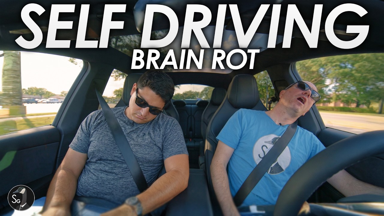 Tesla Model 3 interior during a supervised self-driving demonstration