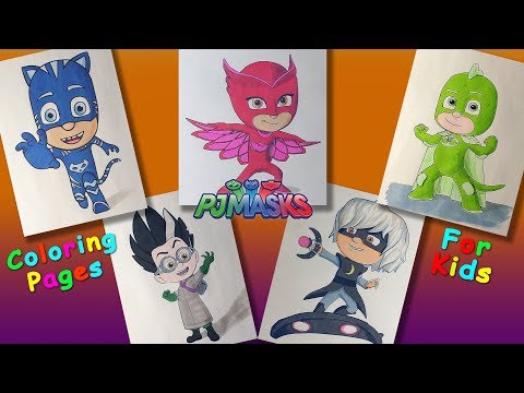 PJ masks cartoon characters #ColoringPages #forKids #LearnColors and Draw with PJ masks Video