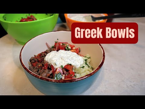 GREEK BOWLS! | with Seasoned Meat, Lemon Parsley Rice, Tomato Salad, and Tzatziki Sauce