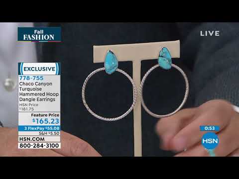 Chaco Canyon  Kingman Turquoise Hammered Hoop Dangle Ear...