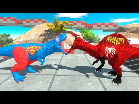⚡ SUPERMAN T-REX vs SPIDERMAN SPINOSAURUS FOREST DEATH RUN  - 🦖 Animal Revolt Battle Simulator 🦕