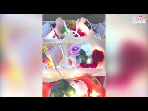 Túi Quà Bó Hoa Sáp Nhũ Kim Tuyến 7 Bông Kèm Đèn LED