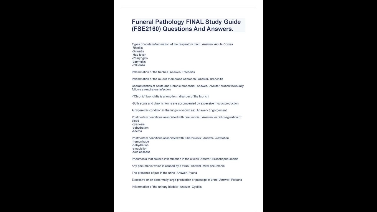 Funeral Pathology FINAL Study Guide FSE2160 Questions And Answers pdf