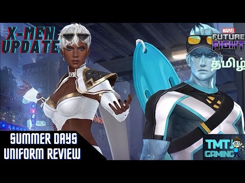 SUMMER DAYS UNIFORM REVIEW FOR STORM AND ICE MAN-MARVEL FUTURE FIGHT-EXPLAIN IN TAMIL.