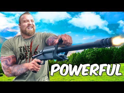 World's Strongest Man VS WORLD'S BIGGEST GUN!!!