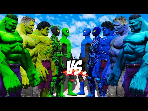 TEAM GREEN ( 3 HULK & 2 SPIDER-MAN) VS TEAM BLUE (3 HULK & 2 SPIDER-MAN ) - EPIC SUPERHEORES WAR