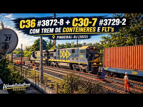 🚂 C36M #3872-8 e C30-7 #3729-2 em trem de contêineres | Pinheiral-RJ/2023