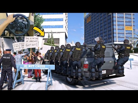 GTA 5 Playing as Riot Police Squad Driving Riot Van - Steering Wheel Gameplay
