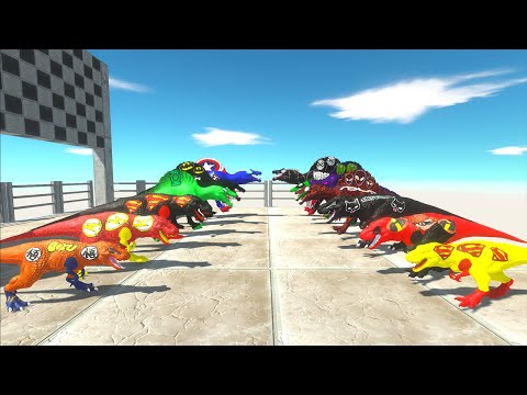POWER UP CHAMPIONS SPEED RACE SUPERHEROES DINOSAURS BIG FALL - Animal Revolt Battle Simulator