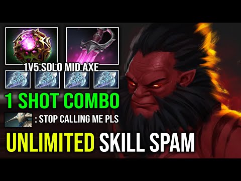 UNLIMITED SKILL SPAM 1v5 Solo Mid Axe 100% Pure Helix Spinning 1 Shot Khanda Combo Dota 2
