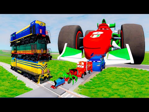 Thomas the Tank Engine Big & Small trains and Thomas Friend with pixar cars vs Train | BeamNG.Drive