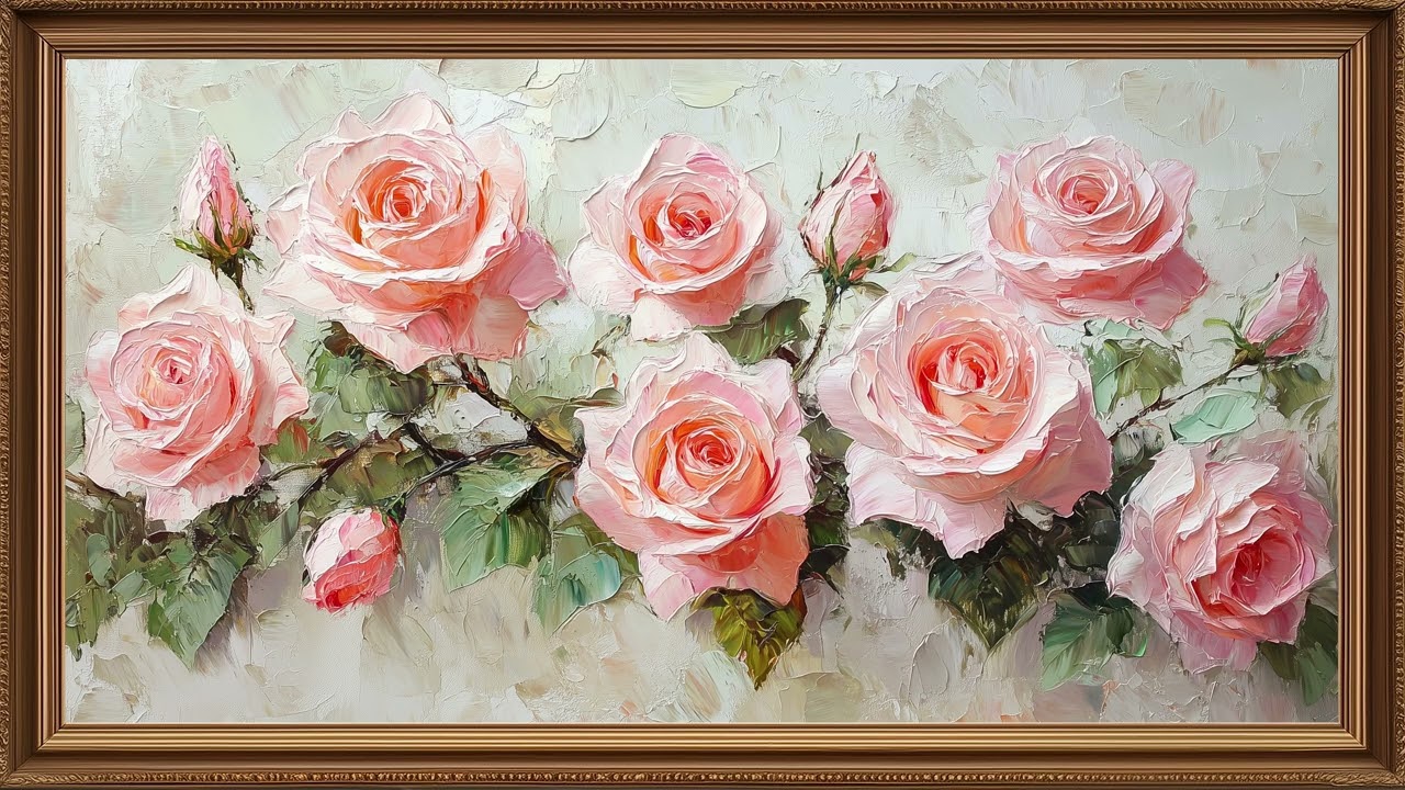 Romantic Pink Roses Frame TV Art 🌹 Vintage Floral Samsung Frame TV Ambience in 4K | TV Screensaver